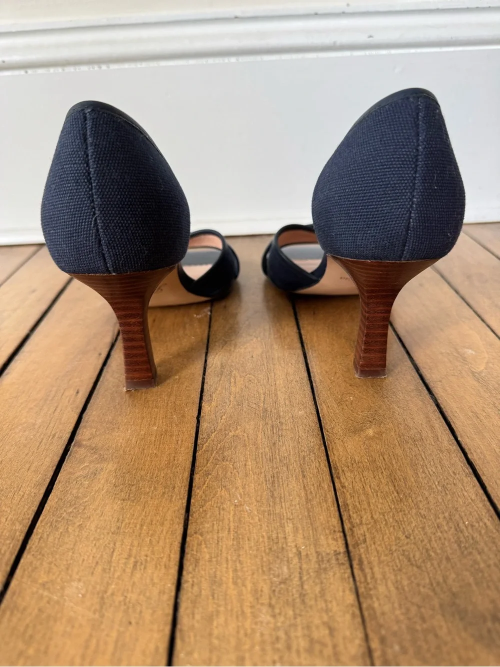 J. Crew Navy Canvas cross-strap midheel sandals Heels 7